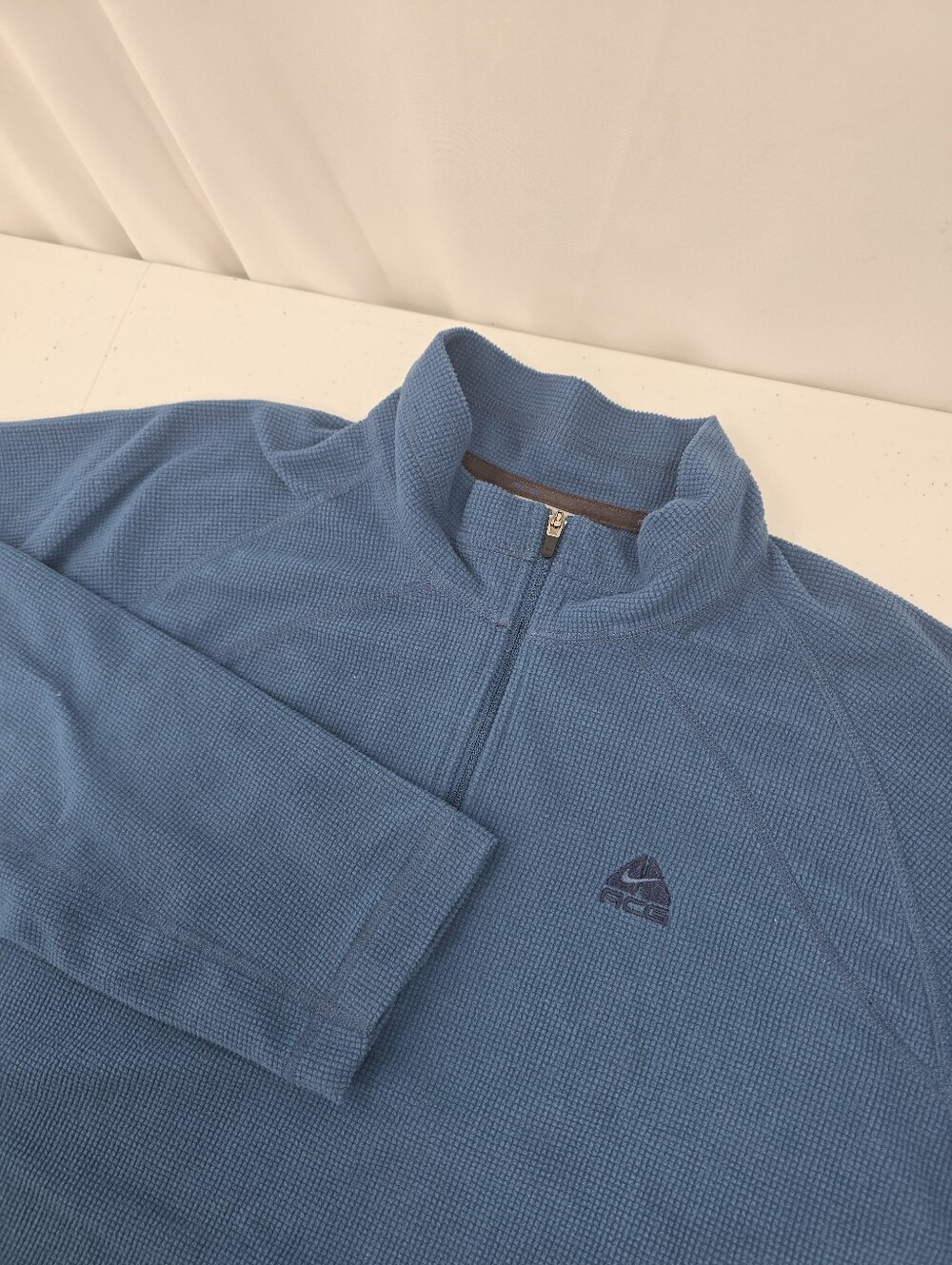 Vintage Nike ACG Waffle Knit Thermal Long Sleeve 1/4 Zip Mock Neck Blue Mens Med